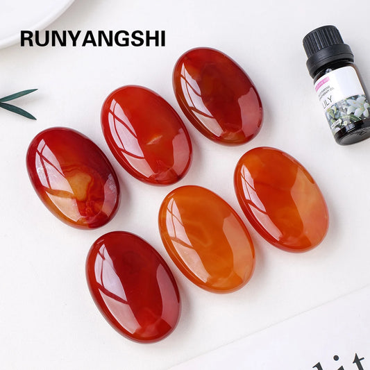 1PC Natural Crystal Red Agate Polished Crystal Palm Play Fingertip Toy Carnelian Spiritual Meditation Healing Stone