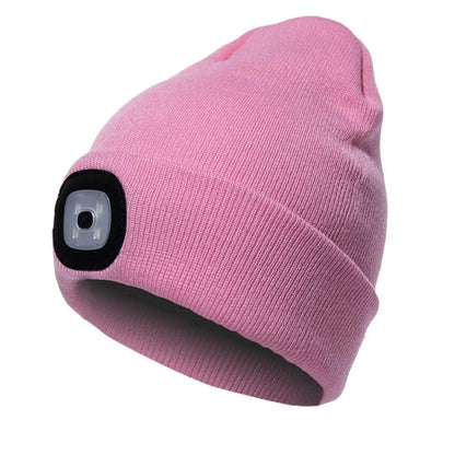 Led Light Knitted Hat Warm Elastic Beanie,Outdoor Sports Night Hiking Fishing Camping Glow Knitted Bonnet Unisex Headlight