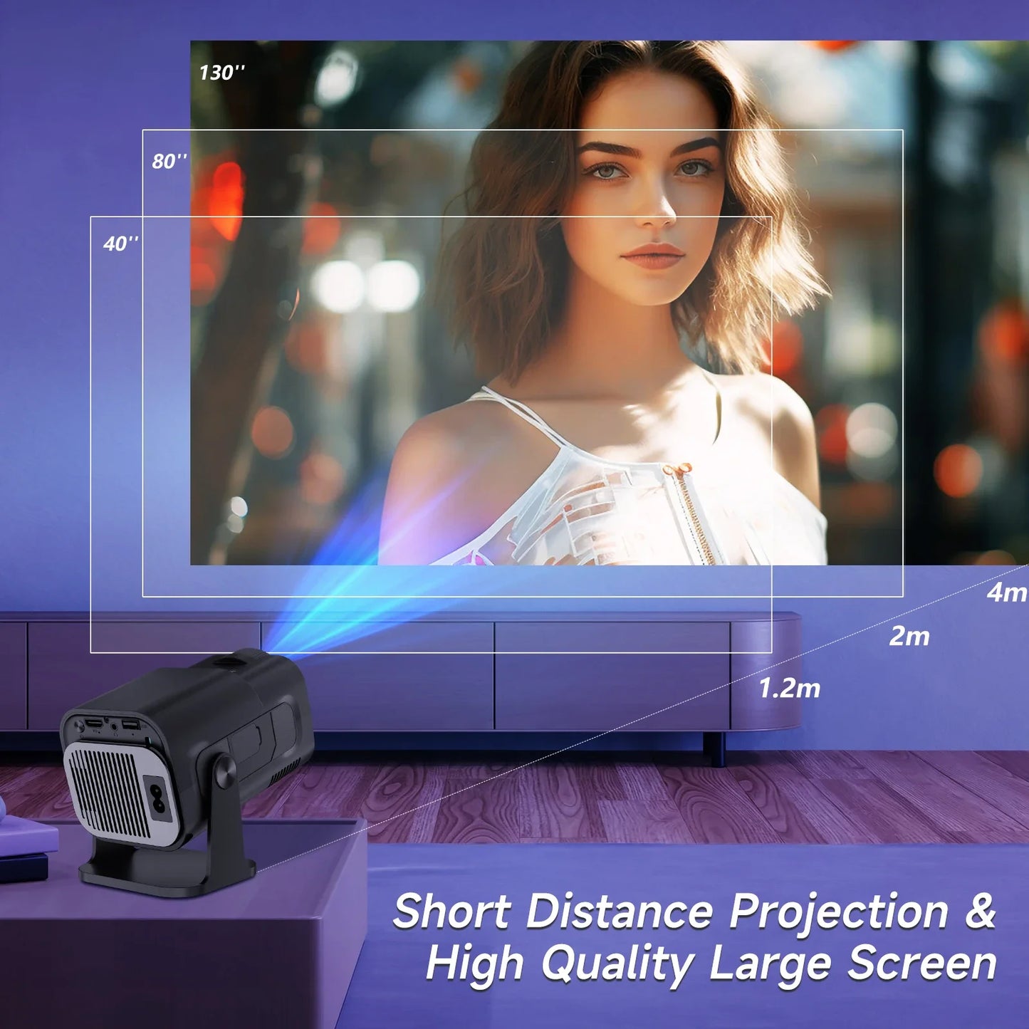 HY320 Mini Newly Native 720P Android 11 4K Projector 300ANSI Wifi6 BT5.0 Cinema Outdoor Portable 180° Rotable Projector