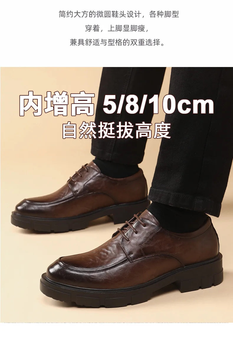 New Men Leather Shoes For Men Business Dress Shoes Slip On Invisible Inner Height Increasing Men's Shoes 8/10 CM Wedding Shoes