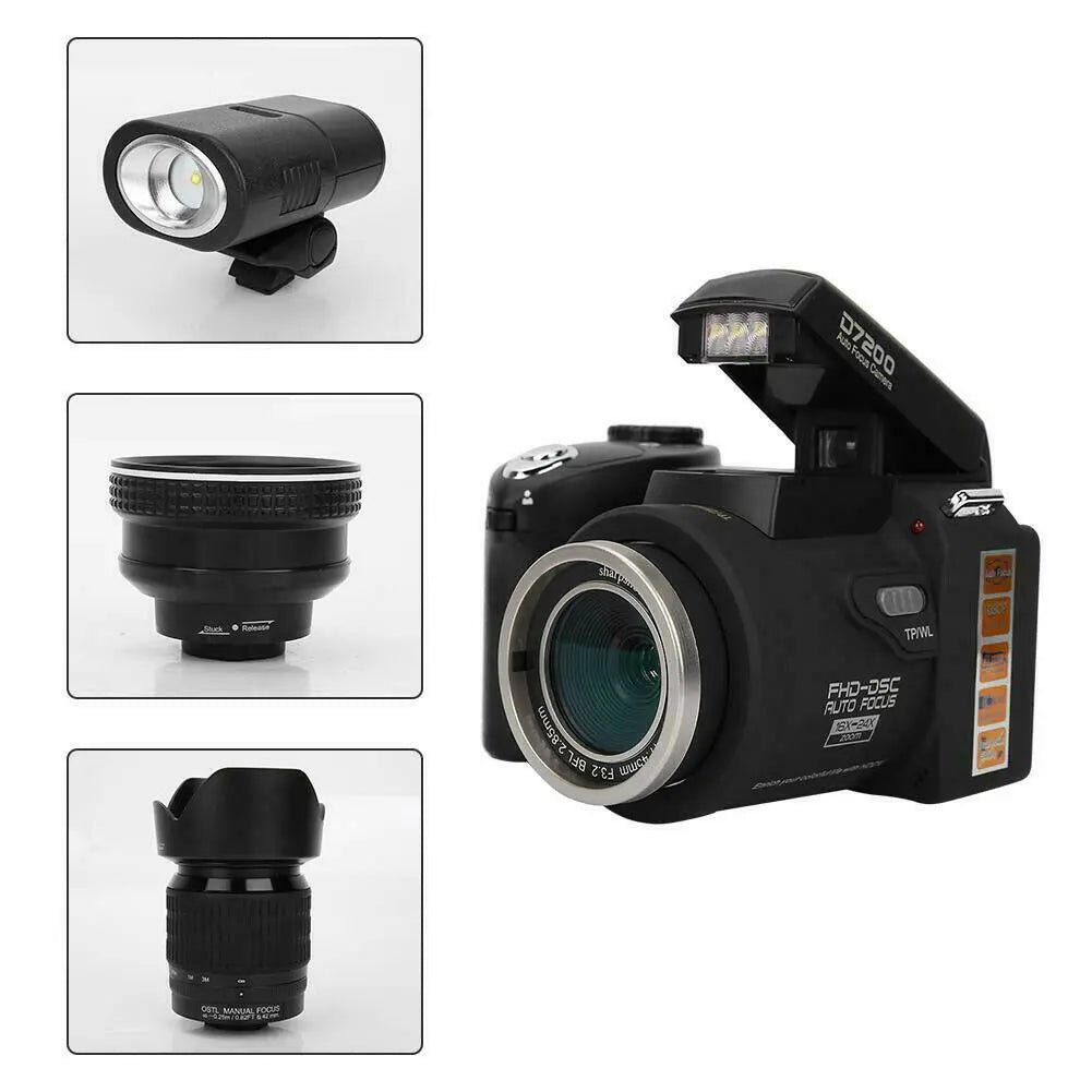 POLO D7200 HD Digital Camera 24X Telephoto Wide-angle Micro Single Lithium Battery Three Lens Outdoor video professional camera