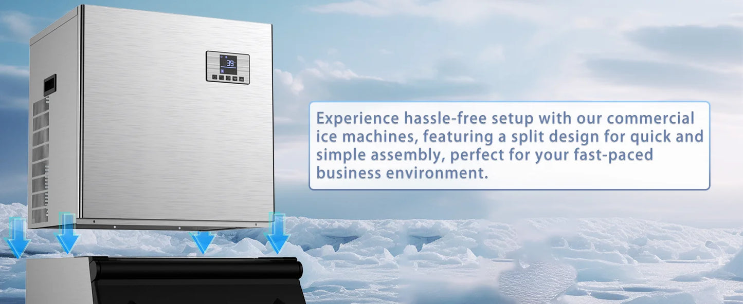 Commercial Ice Maker Machine 550lb/24H Stainless Steel Ice Machine 360lbs Ice Storage Capacity Freestanding Industrial Ice Maker