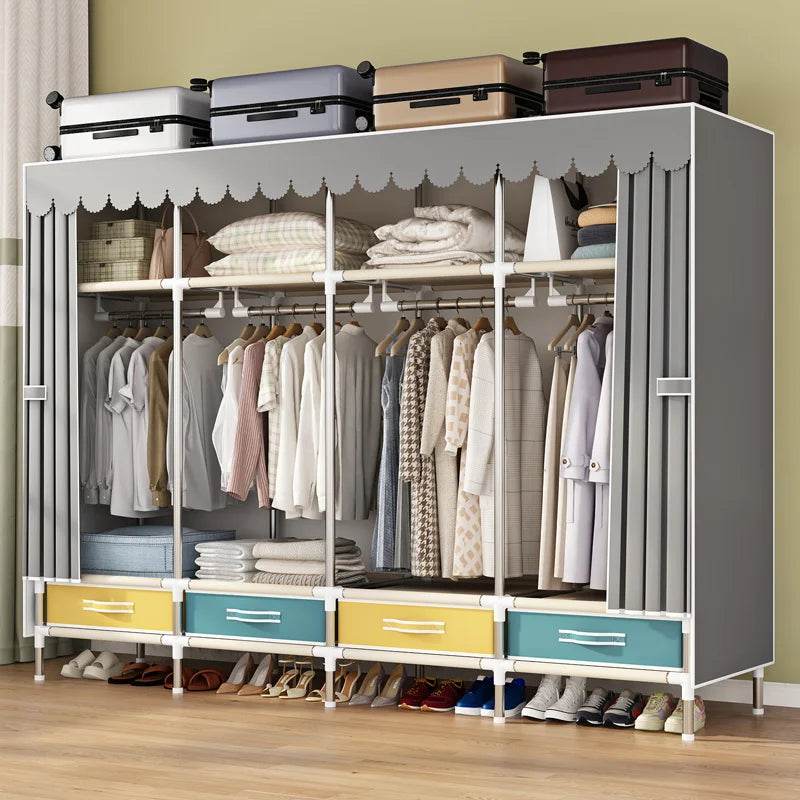 Simple wardrobe, sturdy and durable fabric cabinet, home bedroom assembly, rental room storage cabinet, wardrobe rack - MarvelouStoree