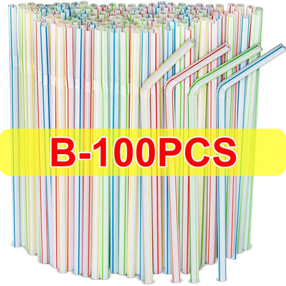 Drinking Plastic Straws Colorful Disposable Bendable Drink Straw Milk Tea Cocktail Kitchenware Bar Supplies Wedding Party Decor