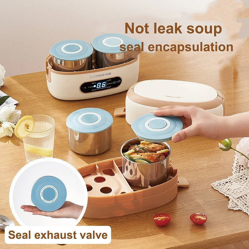 2L Smart Electric Lunch Box Heating Lunch Box Portable Steam Cook Pot Constant Temperature Heating Food Heater Office 220V