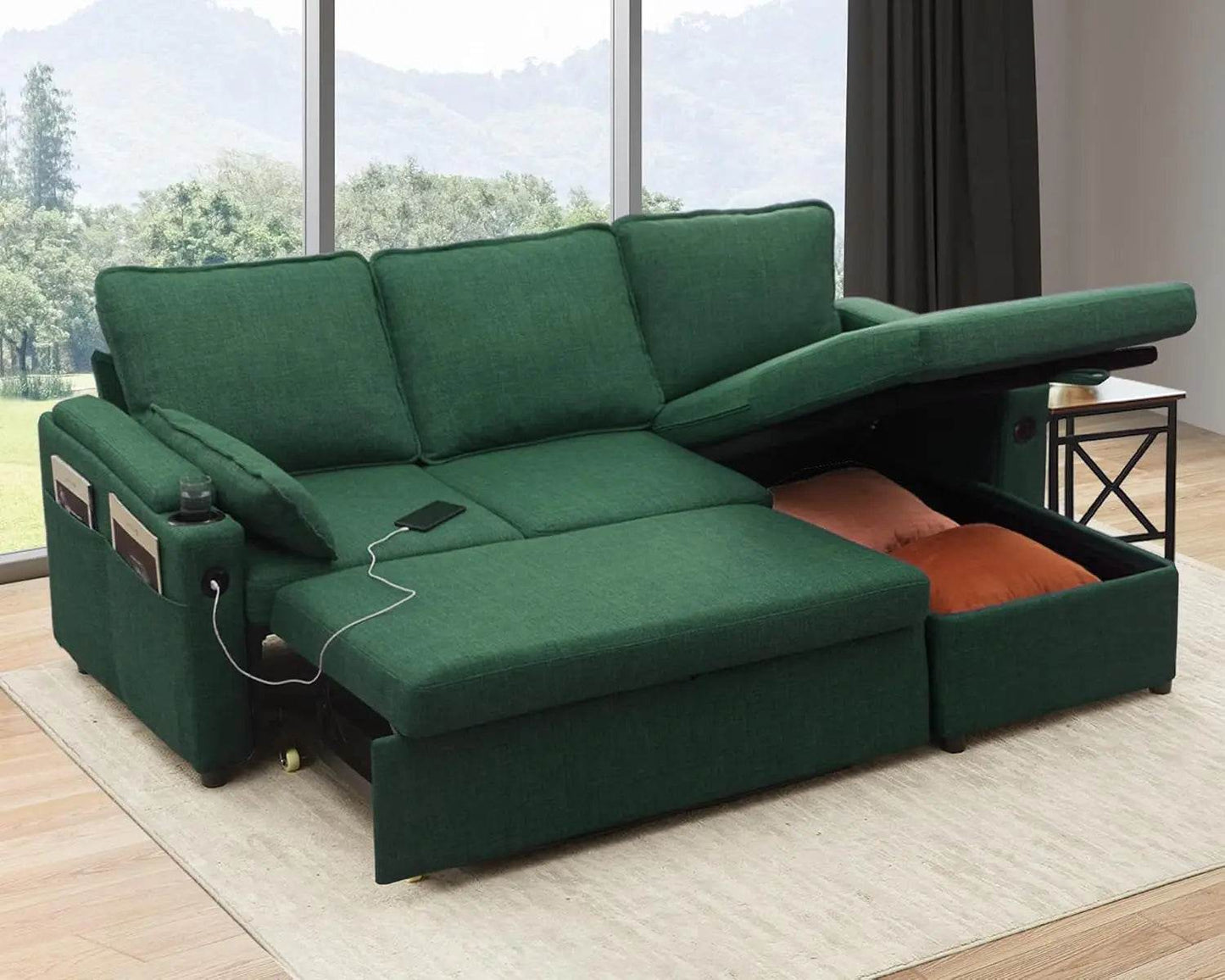 DURASPACE Sofa Bed Pull Out Couch Sleeper with Double Storage Chaise, U Shaped Convertible Sectional Sleeper Sofa for Living Roo - MarvelouStoree