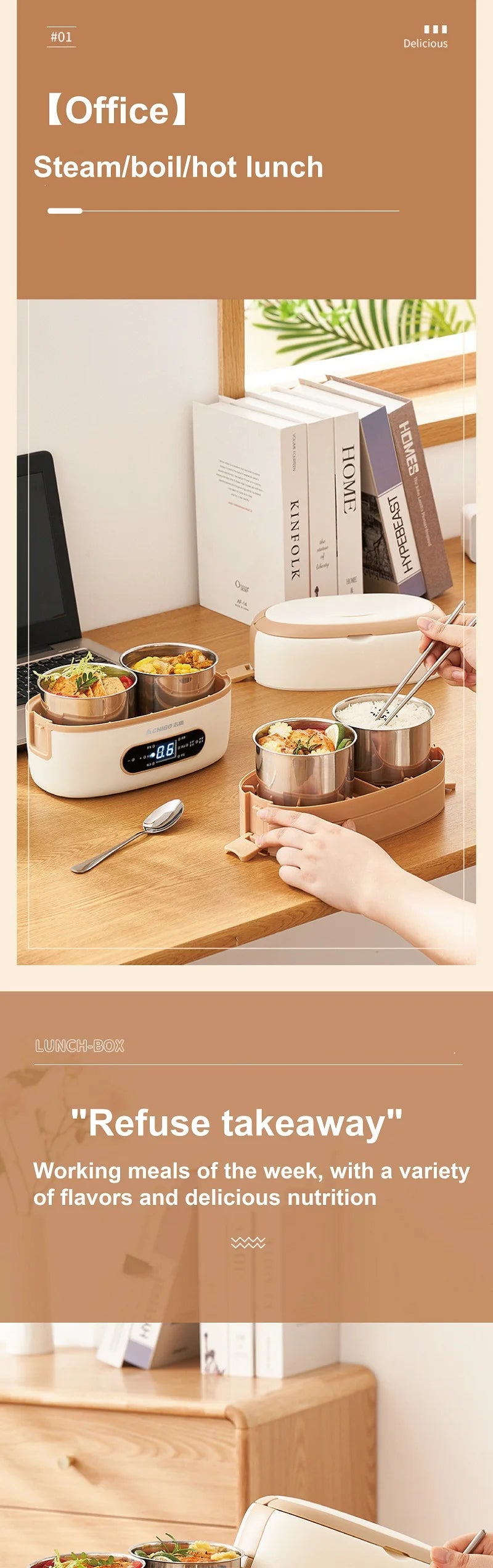 2L Smart Electric Lunch Box Heating Lunch Box Portable Steam Cook Pot Constant Temperature Heating Food Heater Office 220V