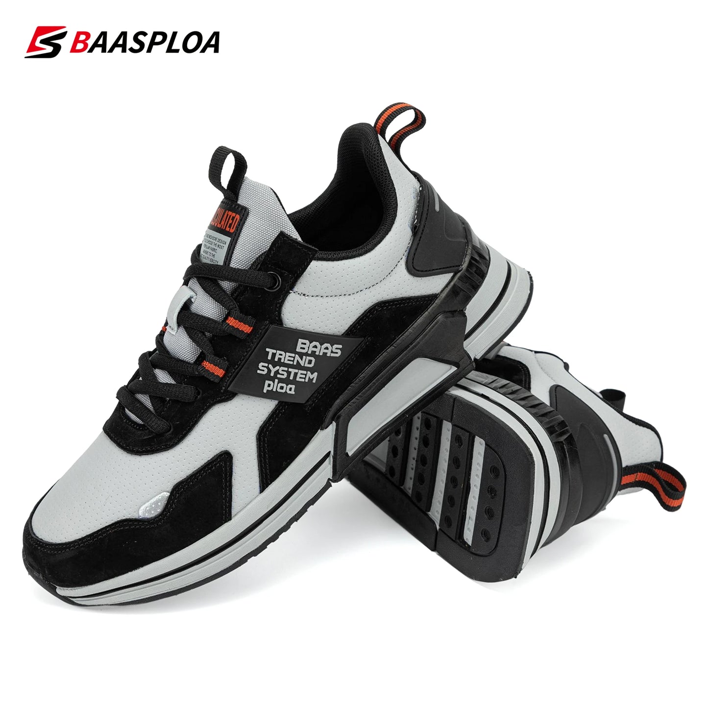 Baasploa Men Leather Shoes Walking Shoe Waterproof Casual Sneakers Non-slip Wear-resistant Running Shoes Breathable Lightweight