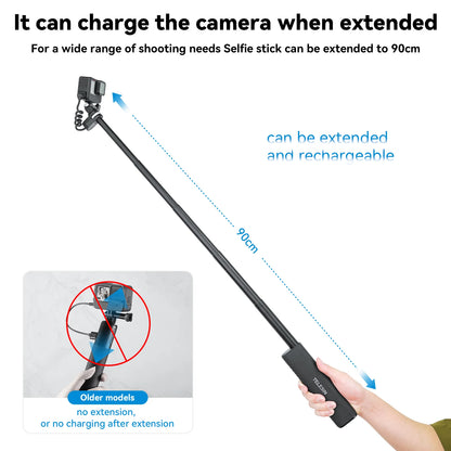 TELESIN Bluetooth Wireless Selfie Stick Fast Charging Power Professional Selfie Stick 90CM Telescoping Selfie Pole