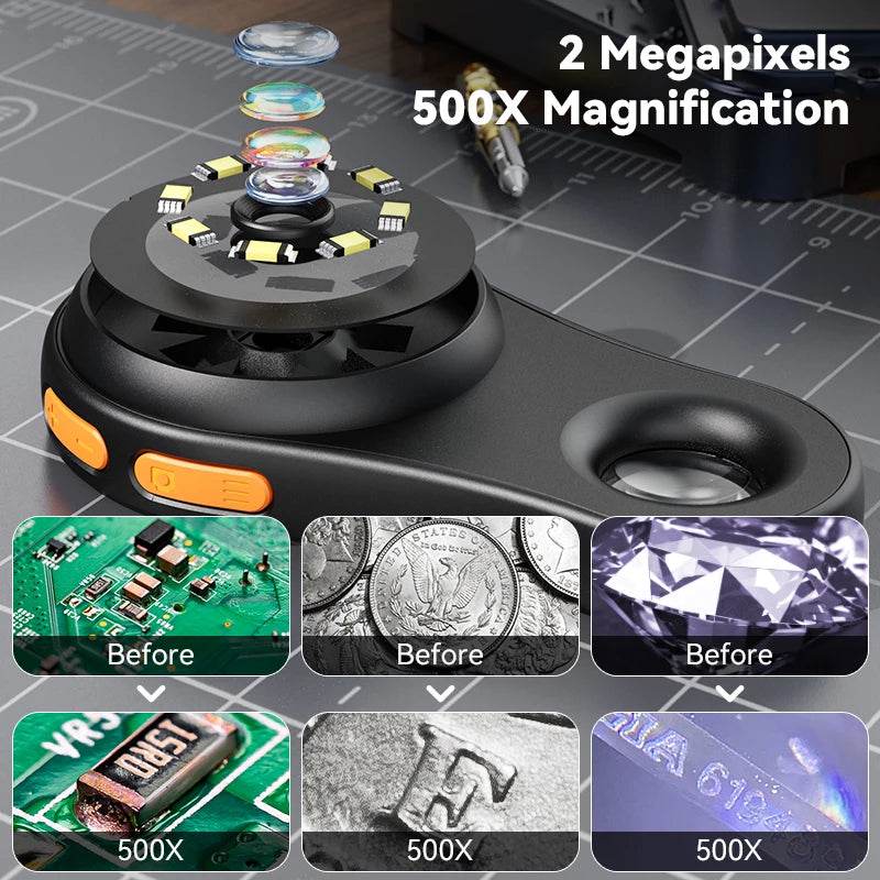 2.0inch 500X Digital Microscope 1080P Video Coin Microscopio with Magnifying Glass Wiht 8Leds for Electronics Repair Windows/Mac - MarvelouStoree