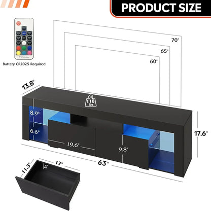 63 in TV Stand for 55/60/65/70 Inch TVs, Modern Entertainment Center with Open Shelves, Wood TV Console with 2 Storage Dra