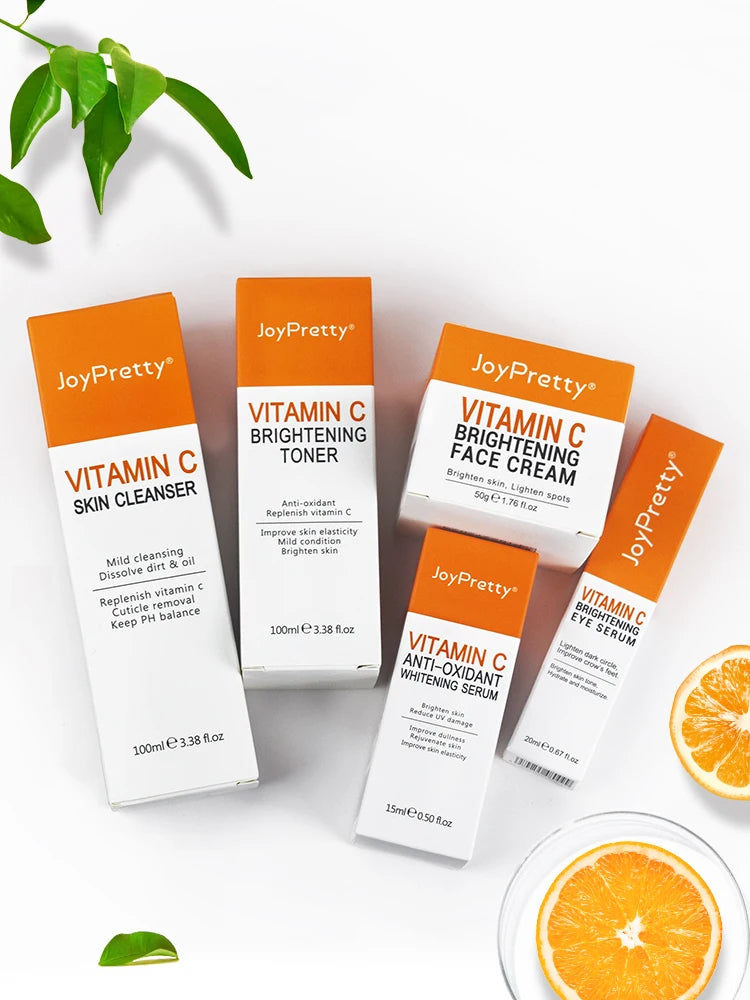 JoyPretty Vitamin C for Face Whitening Dark Spots Removal Cream Skincare Kits Eye Lightening Moisturizing Facial Serum Skin Care