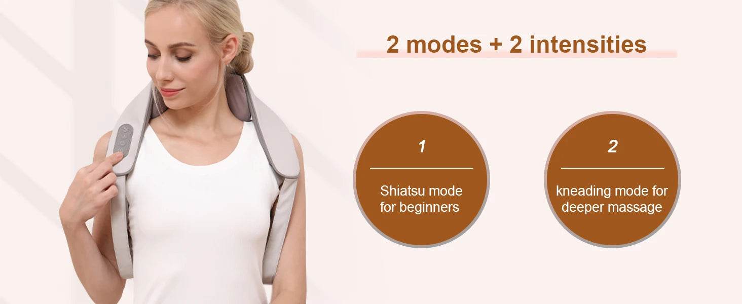 Wireless Neck and Back Massager Electric Neck Shoulder Massager, 6D Shiatsu Kneading Massage Shawl Cervical Trapezius Massager - MarvelouStoree