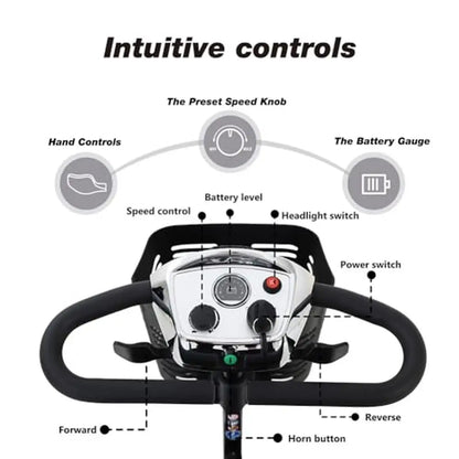 4-Wheel Electric Wheelchair Mobility Scooter 300W Motor Long Range Extended Battery with Charger Basket LED Lights Swivel Seat