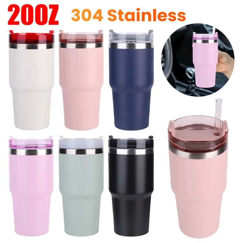 20oz Stainless Steel Thermos Bottle With Straw Water Bottle Thermo Coffee Mug Car Thermos Mug Travel Vacuum