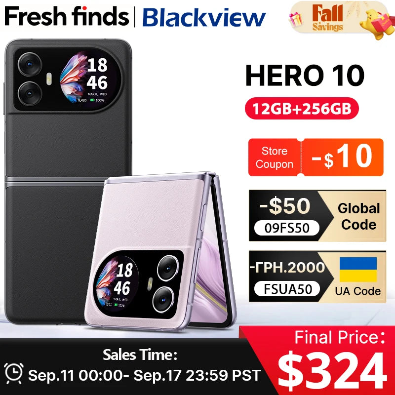 World Premiere Blackview HERO 10 Smartphone 6.9 inch AMOLED Folding Display 12GB 256GB 108MP Camera MTK Helio G99 45W Charging