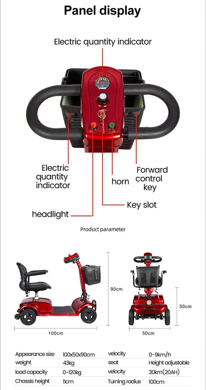 New Folding Electric Scooter for Elderly and Disabled Armrest Seat Adults 4 Wheels Leisure Portable Mobility Scooter 300W24V20AH