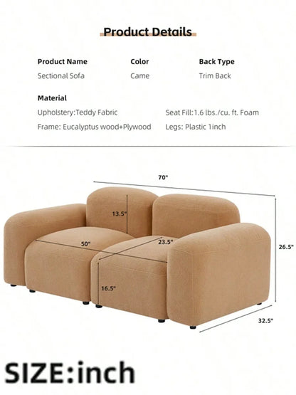 Modular Sectional Sherpa Sofa, Combination Boucle Fabric Couch, Modern Sofa With Lounge Chaise, L-Shape Couch With