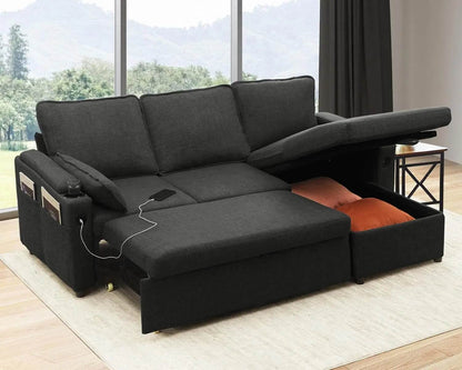 Sofa Bed Sleeper Pull Out 2 in 1 Sectional Sleeper Sofa Couches with Storage,USB, Cup Holder,Pullout Sectional Couches - MarvelouStoree