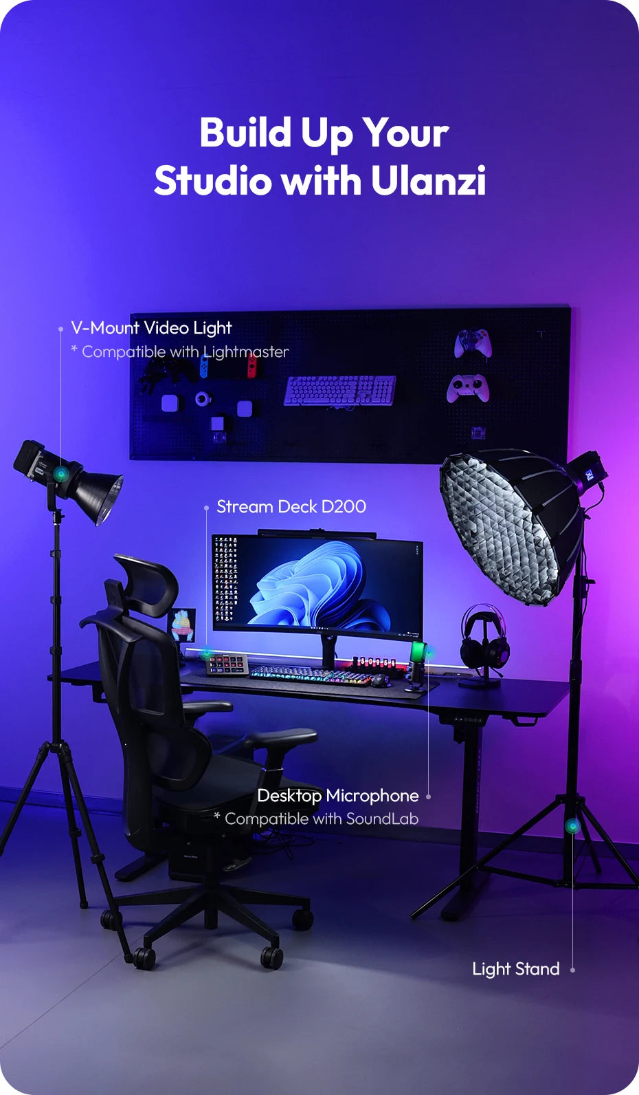 Ulanzi D200 Production Console and Studio Controller for Gaming/Office/Livestreaming/Content Creation Youtube Tiktok