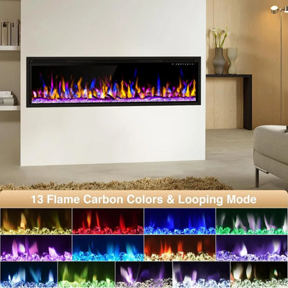 Smart 50" WiFi-Enabled Electric Fireplace Heater, Recessed in-Wall and Wall-Mounted Linear Fireplace