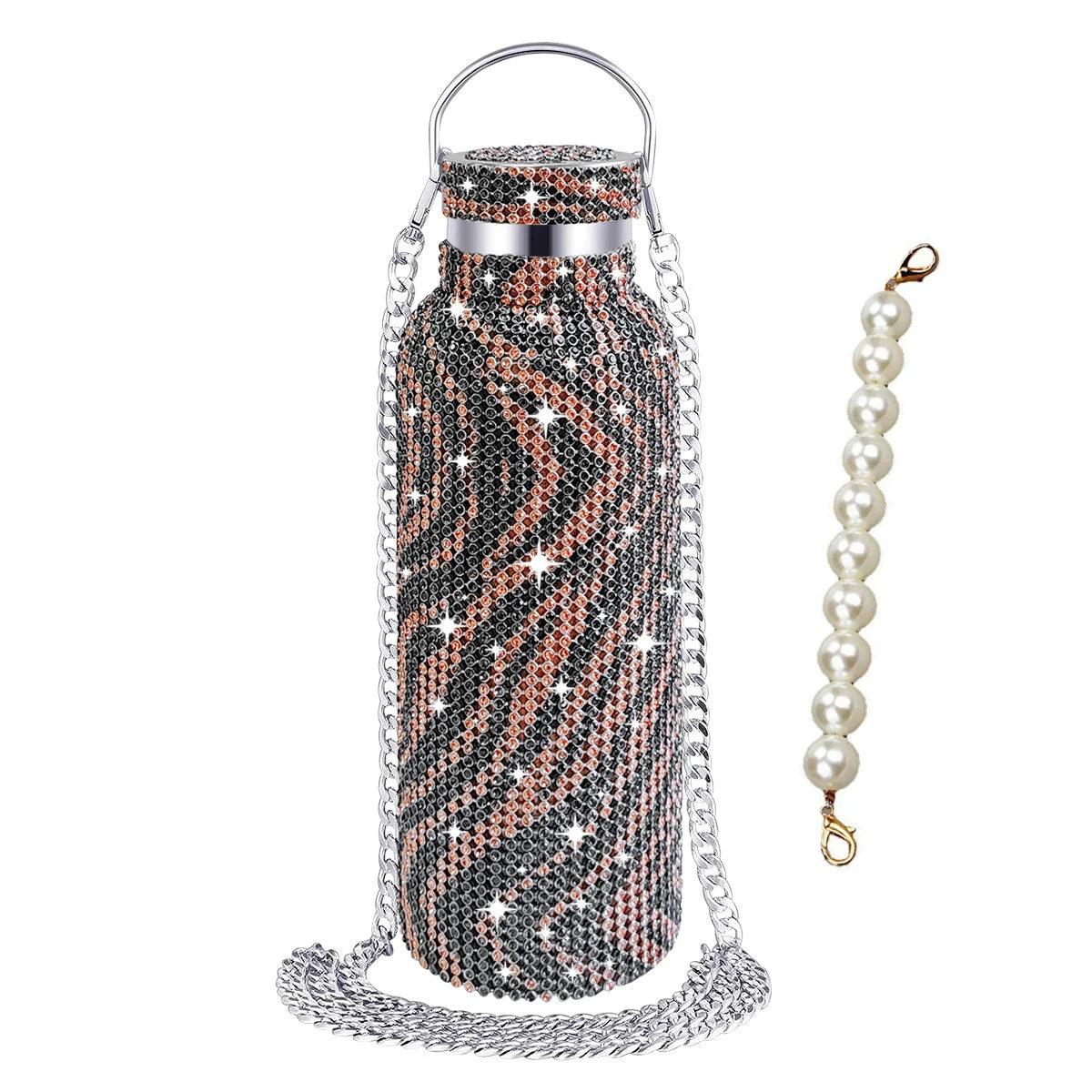 500/750/1000ml Diamond Thermos Bottle With 2pcs Chain Portable Rhinestone Water Bottle Double Wall Stainless Steel Thermal Flask