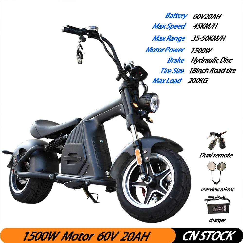 Citycoco Adult Electric Scooters 1500W Motor 18 Inch Fat Tire 200KG Max Load Electric Scooter Motorcycle EEC COC EU USA NO VAT