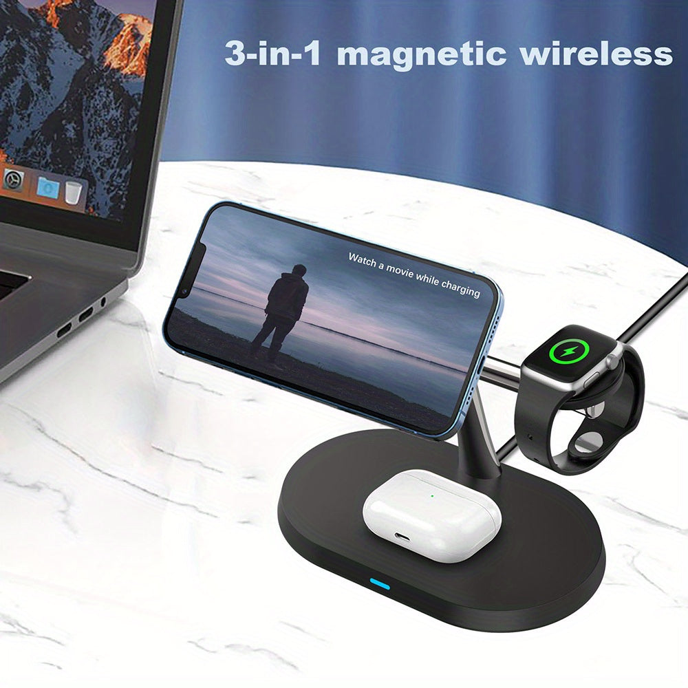 100W 3 in 1 Wireless Charger For iPhone 12 13 14 15 for Magsafe Charger Airpods Pro Apple Watch 9 8 7 6 QI Fast Charging Station