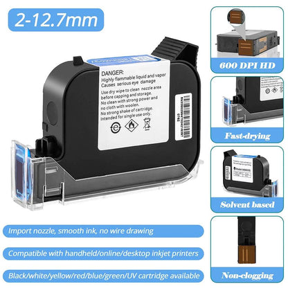 Prime TIJ Cartridge 1/2/3/5PC Online Handheld Inkjet Printer Cartridge 12.7mm Black Fast Drying Water-proof Solvent Ink Original