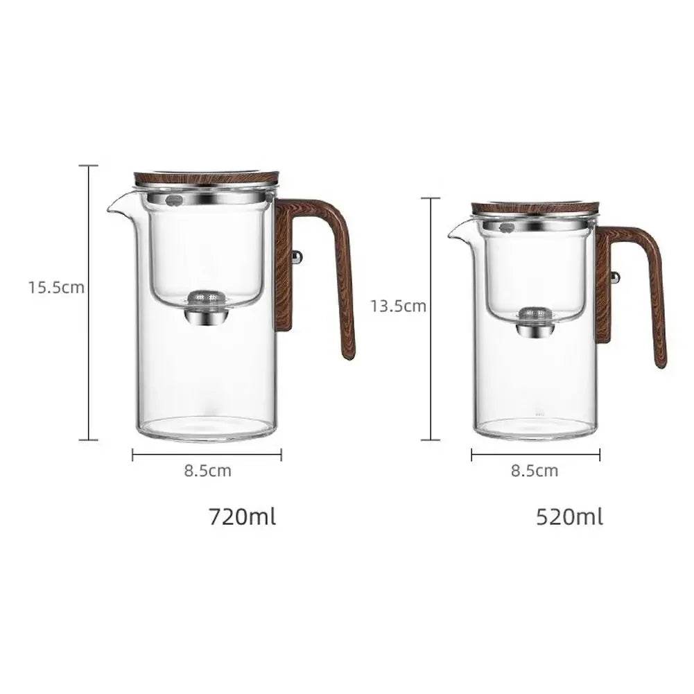 Water Separation Inner Container Teapot One Click Magnetic Switch Tea Separation Filtration Glass Tea Pot Wood Handle Tea - MarvelouStoree