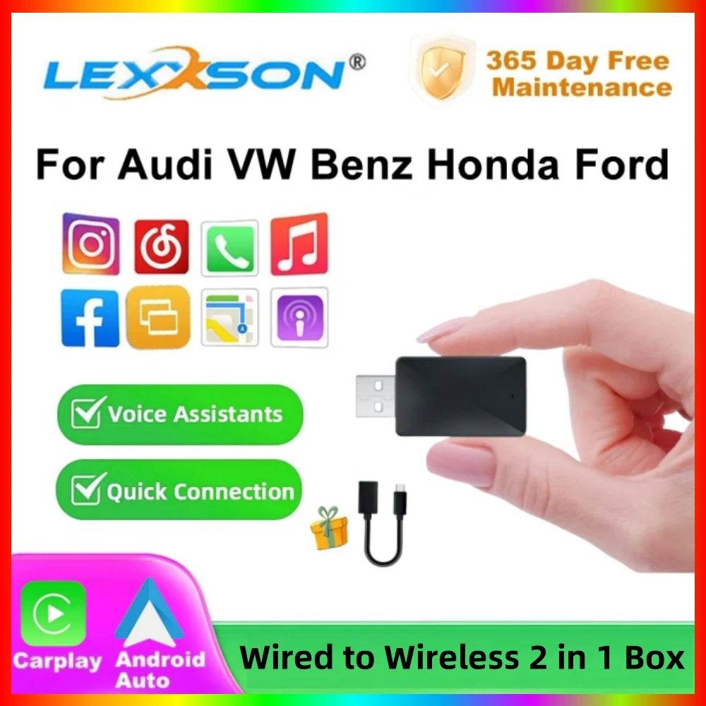 Wireless Carplay Adapter Android Auto Wireless Smart Dongle 2in1 For Volvo Benz Audi Kia Hyundai VW Mazda Cadillac MG Peugeot - MarvelouStoree