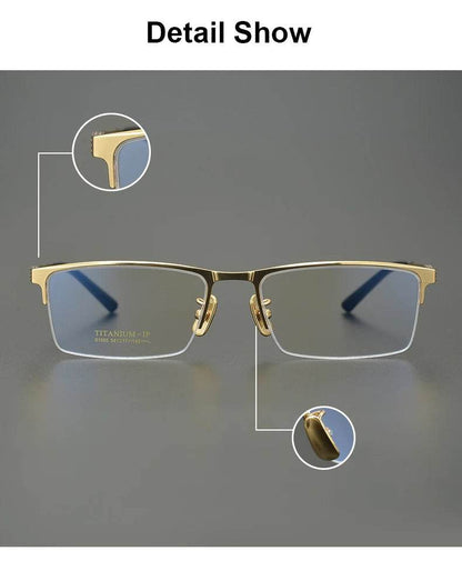 Business Pure Titanium Glasses Frame Men Fashion Square Half Rim Eyeglasses Unique Design Gold Color Eyewear Oculos 91065 - MarvelouStoree