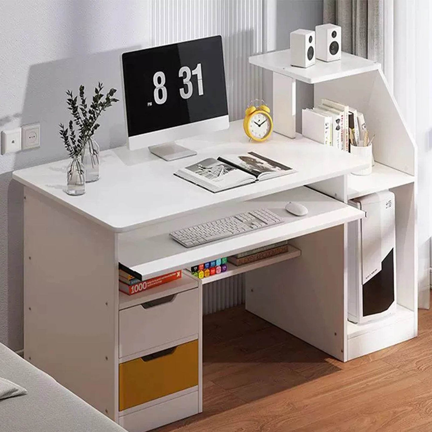 Room Desk Study White Multipurpose Home Office Computer Writing Desk Furniture Table Desks Reading Gaming Desktop Bedroom Wood - MarvelouStoree