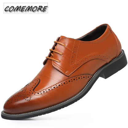 Fashion Black Brown Dress Shoes Mens Business Shoes PU Leather Oxford Social Luxury Shoes Boys Prom Casual Footwear Pointed Toe