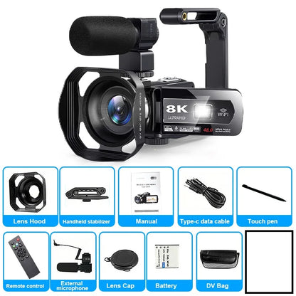 8K Video Camera HD Digital Camcorder 18X igital Zoom Digital Recorder 3 Inch LCD Touch Screen Portable Recording Camcorder