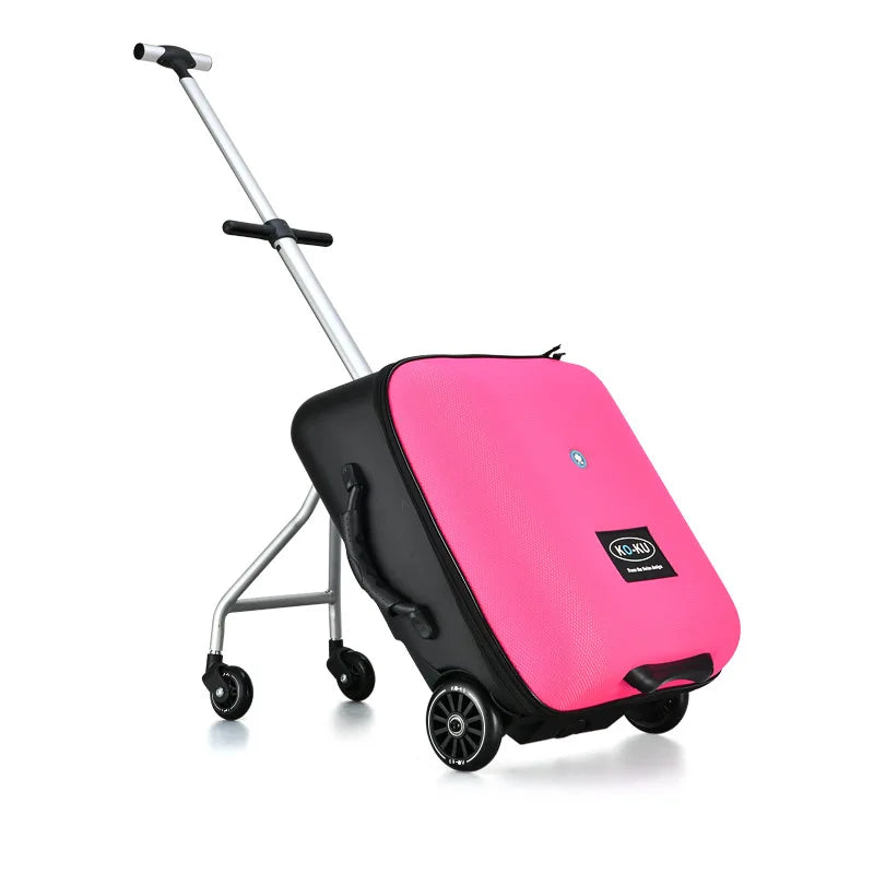 New design lazy baby sit on scooter luggage kids carry on travel suitcase bag boarding skateboard creative trolley case