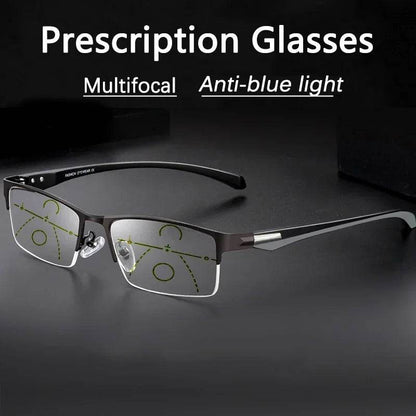 Progressive Multifocal Photochromic Reading Glasses Anti-blue Light Far Sight Glasses Men Half Frame Business Presbyopia Glasses - MarvelouStoree