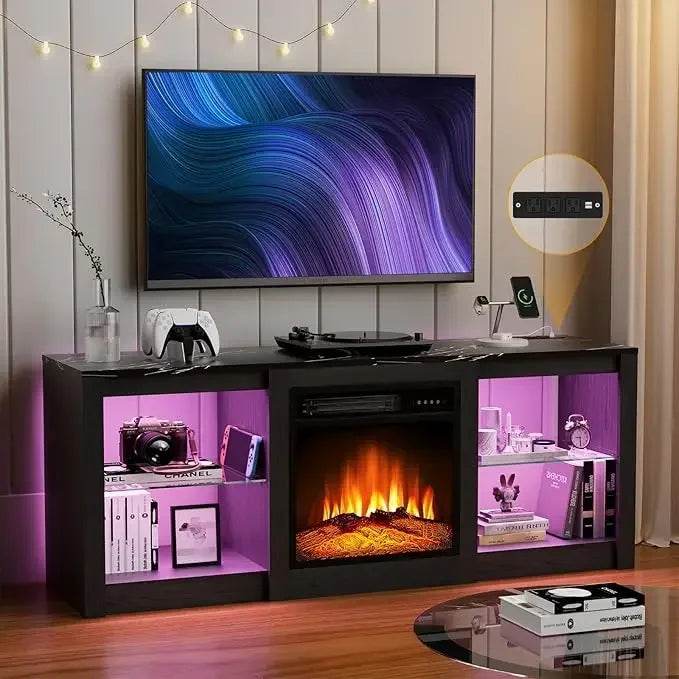 Electric Fireplace TV Stand-Led Entertainment Center TV Stand with Electric Fireplace-Living Room Tv Cabinet - MarvelouStoree