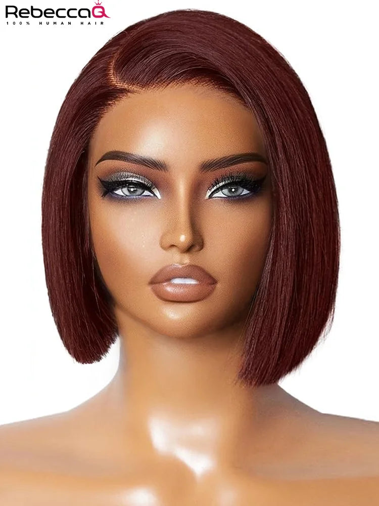 QVR Natural Black Short Straight Bob Wig Hairline Silky Glueless Lace Front Short Bob Wig Human Hair C Part Fits All Face Shapes