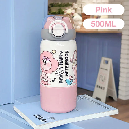 500ML Cartoon Kids Thermos Bottle Cute Children's Thermal Water Bottle 316 Stainless Steel Thermos Mug For Outdoor Water Cup ﻿