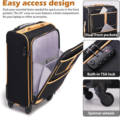 Coolife Luggage 4 Piece Set Suitcase Expandable TSA lock spinner softshell