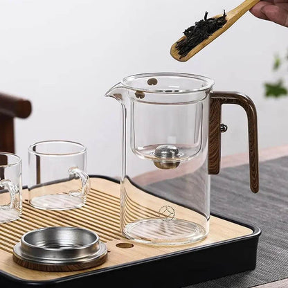 Water Separation Inner Container Teapot One Click Magnetic Switch Tea Separation Filtration Glass Tea Pot Wood Handle Tea - MarvelouStoree