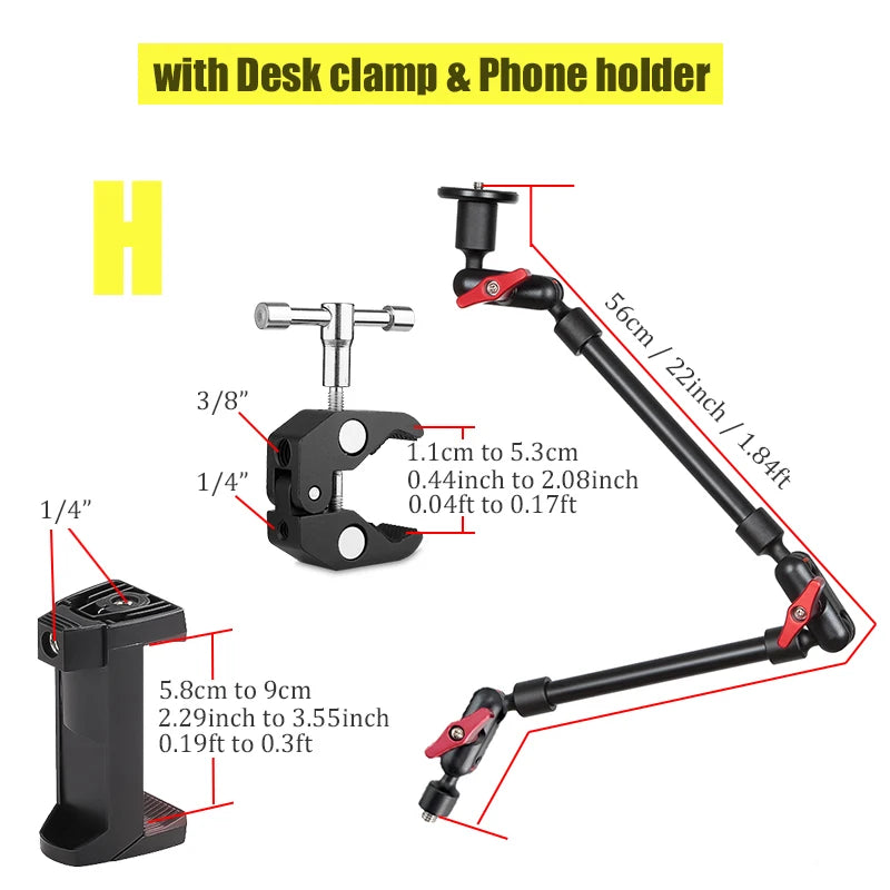 BFOLLOW 32" 22" Smartphone Bracket Magic Arm for Camera Articulated Flexible Wall Mount Desk Clamp Tablet Webcam Gopro Stand