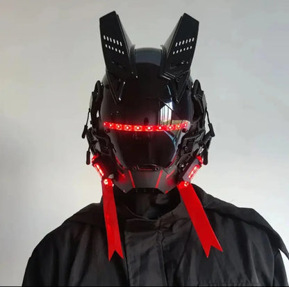 Cyberpunk Mask Round Light Wing Braid Triangle Light Festival LED Light Techno Sense Boy Helmet Cosplay Mask  Mascaras