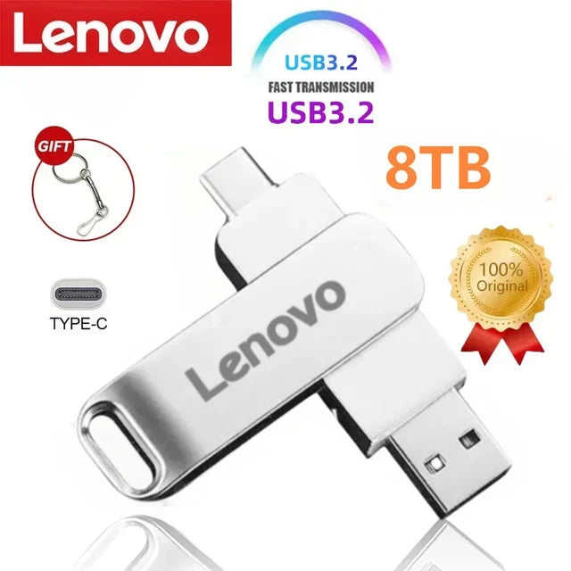 Lenovo 16TB 8TB 2 In 1 Pen Drive Type C USB Flash Drive 1TB 512GB 256GB 128GB Mobile Storage Flash Disk Gift Custom Logo For PC