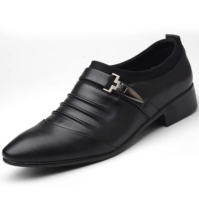 Classic Men Dress Shoes Slip on PU Leather Shoes for Men Plus Size Point Toe Business Casual Men Formal Shoes for Wedding