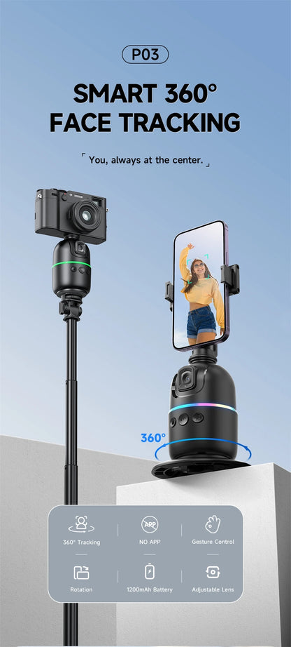 COOL DIER AI Smart Gimbal 360 ° Auto Face Tracking Gimbal All in One Rotation for Smartphone, Video Vlog Stabilizer Phone Holder