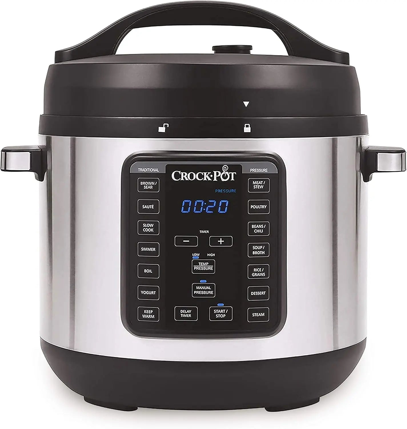 8-Quart Multi-Use XL Express Crock Programmable Slow Cooker and Pressure Cooker with Manual Pressure, Boil & Simmer, S