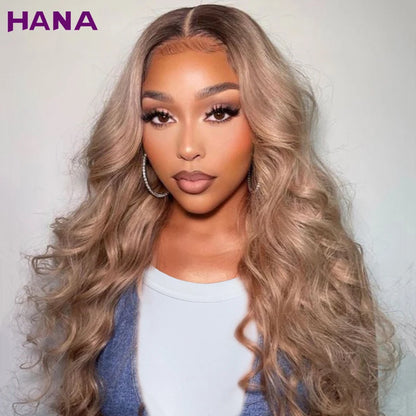 Ombre Blonde With Dark Roots Colored 5X5 Closure Wig For Women Human Hair Body Wave Ombre Ash Blonde 13X6 13X4 Lace Frontal Wig