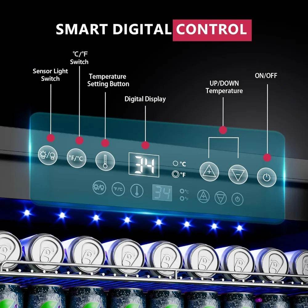 24 inch beverage refrigerator, 180 can beverage cooler built-in or independent, under counter refrigerator with glass door - MarvelouStoree